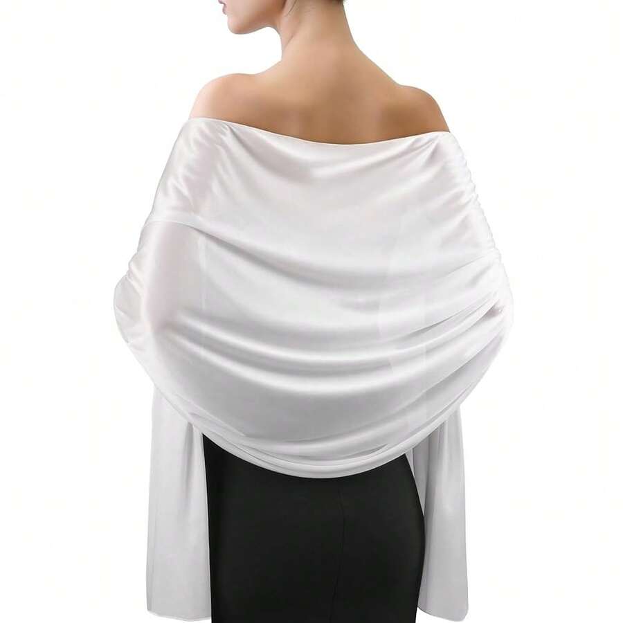 Sofier Satin Shawl Wraps For Women Evening Dresses Wedding Bridal Party Silky Scarf Formal Cover Up Bridesmaid Gifts White,White - 白色 - 查看 1