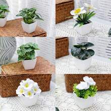 6件套波西米亚风人造多肉植物和花卉盆栽套装，仿真绿植，适用于家居、办公室、桌面装饰 - 多 - 查看 9