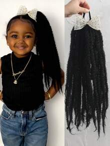 1pc Synthetic Black Hair With Yarn Bow For Kids Faux Braid Wigs Braiding Hair Afro Kinky Crochet Hair Extensions With Rubber Bands Heat Resistant - Natural Black - View 13