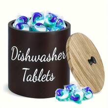 1pc Round Dishwasher Detergent Block Storage Box, Dishwasher Detergent Block Container, Kitchen Decor & Accessories, Wooden Lid Laundry Detergent Pod Storage Box, Kitchen Laundry Detergent Pod Storage Box, Bathroom Accessories, Stationery, Organizer Box, Drawer Organizer, Storage Box, Basket - Multicolor - View 12