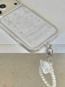 Luxury Bling Glitter Wishing Well Heart Star Transparent Little Angel Pearl Short Strap Plating Phone Case Compatible With IPhone 17 Pro Max Fashion Lanyard Rope Phone Protective Cover - Clear - View 7