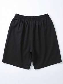 GRDR 男士棉麻休闲抽绳短裤，夏季 - 黑色 - 查看 6