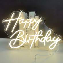 1 Peça Luz de Néon Feliz Aniversário, Decoração de Parede Suspensa Multicolorida para Quarto, Festa, Cozinha, Loja, Restaurante - Luz de Decoração de Quarto de Aniversário - luz policromática - Visão 11