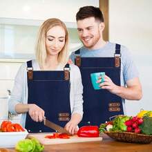 Apron For Men Women, Chef Apron With Adjustable Neck Strap, Heavy Duty Apron With Pockets, For CooFKing, Gardening - Màu xanh lam - Xem 7