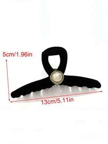 1个经典黑色天鹅绒仿珍珠装饰发夹，优雅设计，适合女士，秋冬时尚发饰，优雅发爪，女士发夹，休闲发卡 - 彩色 - 查看 5