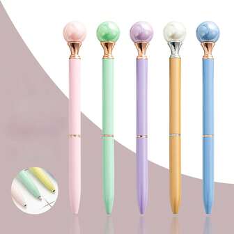 Penne a forma di perla con accenti metallici (tono pastello) | Eleganti e di stile, articoli di cartoleria di alta qualità, penne da scrittura adatte come regalo di pregio