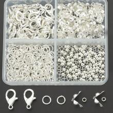 520pcs/Box Jewelry Connector Set Includes 40pcs Lobster Clasps, 80pcs Bead Caps, 200pcs Jump Rings, And 200pcs Spacer Beads