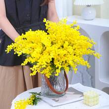 5 Bunches Of High-Quality Artificial Mimosa (Mimosa/Wattle) - Romantic Holiday Style, Ideal For Wedding Decor, Home Decor, And Various Special Occasions - Yellow - View 5