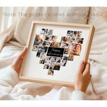 1pc Valentines Day Heart Photo Collage Custom Poster, Canva Picture Collage Board Poster, Wedding Anniversary Gift, Birthday Gift, Mother's Day Gift, Valentines Day Customized Wall Art,Pictures Custom Photo,Customizable Things, Optional Frame. - Multicolor - View 11