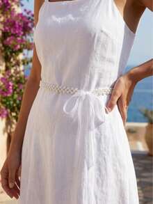 Thắt lưng dệt trang trí ngọc trai giả, dây thắt eo bằng satin thanh lịch, phù hợp với váy áo nữ, các bữa tiệc và đám cưới. - trắng - Xem 9