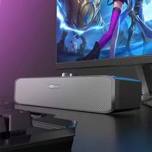 Lenovo Altavoces de escritorio para juegos B02 con tecnología Bass Boost, sonido de alta fidelidad, iluminación RGB ajustable, compatibilidad multiplataforma, ideales para cibercafés domésticos, con cable negro mate.