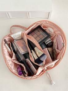 1 قطعة حقيبة مكياج نسائية مربعة ذات لون أحادي، فتحة سحاب كبيرة، من النايلون لتخزين مستحضرات التجميل، مع مقبض علوي، منظم مستحضرات التجميل للسفر، حقيبة مكياج محمولة للمدرسة والسفر والعطلات