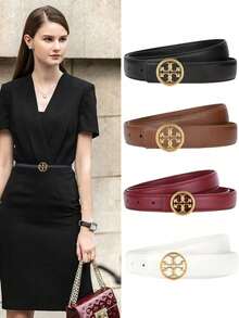 1pc Women's Letter Buckle Waist Belt, Versatile Decorative Waist Cincher For Pants/Suits, Fashionable Black Leather Belt, Summer - Multicolor - View 7