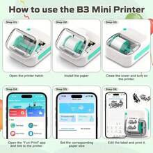 Impressora de Etiquetas Mini Portátil, Impressora de Etiquetas Térmica com 1 Rolo de Papel de Etiqueta de 40-20mm, Impressora de Etiquetas Sem Fio Adequada para Pequenas Empresas, Escritório, Casa, Endereço, Escritório - Multicolorido - Visão 5