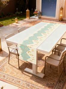 1pc Ramadan Blessing Classical Floral & Lantern Pattern Table Runner, Single-Sided Print, Faux Linen Polyester Rectangular Table Runner, Suitable For Home Kitchen Dining Room Indoor/Outdoor Decor, Great For Holiday Gatherings And Celebrations - Multicolor - View 10