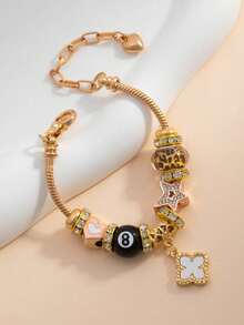 1pc Fashion Rhinestone Beaded Pendant Bracelet, Butterfly, 4-Petal Flower, Star, Football, Cross Pendant Charm Bracelet For Girls - Multicolor - View 3