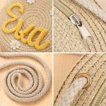 1pc Custom Straw Bag, Embroidered With Your Name, Crocheted Flower Crossbody Bag, Beach Bag, Women's Custom Zipper Coin Purse, Women's Straw Mini Crossbody Bag. - Multicolor - View 3