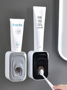 Random Style Automatic Wall-Mounted Toothbrush Holder, Waterproof, Slouchy Toothpaste Dispenser, Suitable For Toothpaste And Toothbrush, Home Bathroom - Grey - View 10