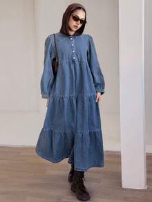 DAZY 女式宽松休闲牛仔长袖连衣裙