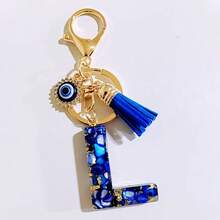 New Cross-Border Navy Blue 26 English Letter Keychain, Devil's Eye Uppercase Letter Bag Charm, Bohemian Acrylic Women Waist Chain, Suitable For Halloween, All Seasons - Letter - View 27