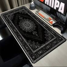 1pc Black Persian Carpet Pattern Mouse Pad And Desk Mat - Non-Slip Rubber Base, Durable Polyester Surface, Vivid Floral Design, Suitable For Gaming And Office Use, Fashionable Desktop Decor Gift, Desk Mouse Pad - Multicolor - View 2