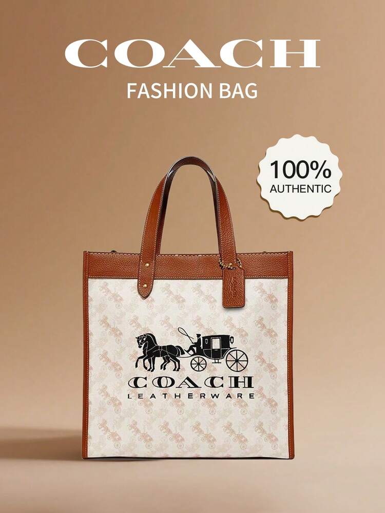 Coach Field 30 Canvas & Leather Tote Bag With Top Handle And