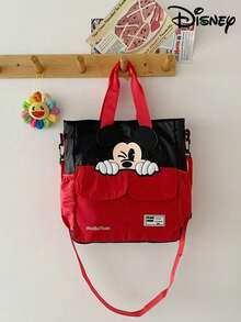 米奇眨眼图案手提包，现代双色设计师单肩包，时尚撞色托特包，适合工作和购物，标志性卡通人物印花顶部提手包，带外部储物袋，经典红黑多功能日常托特包。 - 彩色 - 查看 5