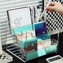 1pc 3-Tier Transparent Acrylic Desktop Organizer, Multi-Function Stationery Storage Box, Office Supplies Holder, Desk Accessory, Bedroom Decor, Home Organization, Back To School, Gift For Girls, Makeup Room Decor - Multicolor - View 9