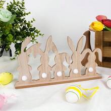 Decoraciones de conejo de Pascua, coloridas figuras de madera de conejo, adornos de escritorio para el hogar y las vacaciones. - marrón café - Ver 1