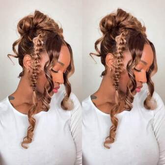 ZHENDEFA Peluca de encaje frontal de 360 grados con correas ocultas, color ombre rubio miel #4/27, ondulada y rizada, 100% peluca de cabello humano, línea del cabello previamente desbastada, alta densidad 200% de encaje frontal transparente, peluca de cabello brasileño sin pegamento