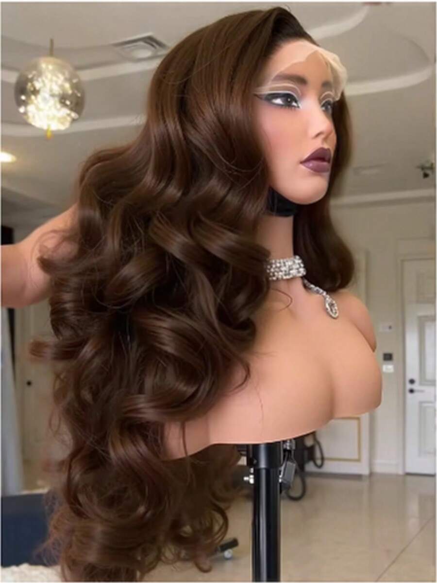 ownvmor Chocolate Brown 4# Body Wave Human Hair Wig 200 Density Body Wave Lace Front Wigs Human Hair Pre Plucked 13X4 HD Frontal Wig 4# Colored Brown Wig For Women Glueless Wigs,BOB Wigs - 巧克力棕色蕾絲前假髮 - 查看 1