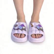 Miniso Sanrio Kuromi Women's Indoor Bathroom Slippers (Size 35-36) - Comfortable Soft Material, Exquisite Dual-Character Badge Detail, Water-Resistant Design For Bathroom & Bedroom Use(1 PC) - Mauve Purple - View 7