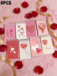8pcs Heart-Shaped LOVE Loose-Leaf Notebooks (10x6cm), 16 Romantic Tear-Off Pages, Suitable For Valentine's Day Planning, Daily Office/Study Diary, Portable Loose-Leaf Notebook, Convenient To Carry - Multicolor - View 9