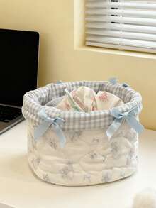 Cute Cat Print 3D Bow Lace Storage Basket, Desktop Organizer Basket For Makeup Brushes And Skincare Products, Desktop Decor, Cosmetic Storage, Portable Picnic Basket, Suitable For Valentine's Day Gift, Bathroom Storage, Skincare Storage, Suitable For Home, Travel, Vacation And School Use, Convenient Storage Bag, Bedroom Essential, Birthday Gift, Gift For Friends And Teachers, Multiple Styles Available - Multicolor - View 8