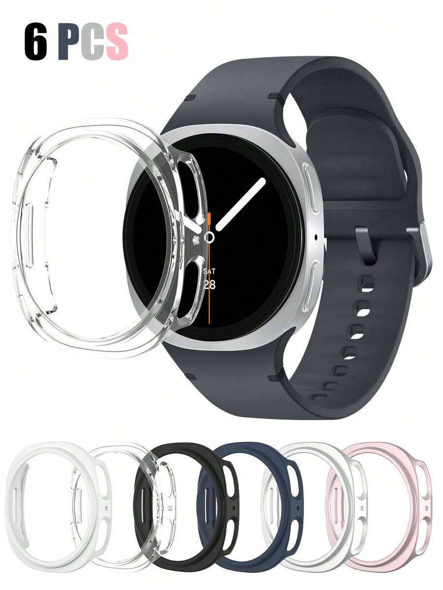 6件組休閒運動手錶錶殼,相容 Galaxy Watch9/8 40mm 44mm,防震耐刮硬 PC 中空設計,易佩戴,中性款,6色組合套裝 - 透明+黑色+銀色+玫瑰金+白色+午夜藍 - 查看 1