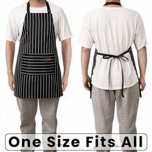 2 Pack Adjustable Bib Apron With 2 Pockets Chef CooFKing Kitchen Restaurant Aprons For Women Men - 黑色/F黑色條紋 - 查看 7