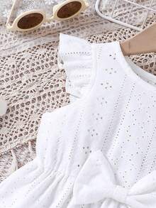 Vestido de babado Elegante com recortes de verão, decorado com laço para jovens fashionistas