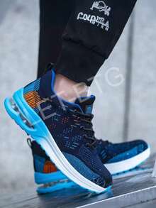 Zapatillas deportivas transpirables con cámara de aire para hombre, zapatillas de running con cámara de aire para hombre, zapatillas para caminar, zapatillas deportivas, zapatillas sin cordones elegantes y ligeras - Azul - Ver 2