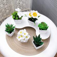 6件套波西米亚风人造多肉植物和花卉盆栽套装，仿真绿植，适用于家居、办公室、桌面装饰 - 多 - 查看 10