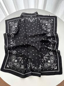 1 chiếc khăn quàng cổ vuông 27,6 inch bằng lụa giả họa tiết hoa Paisley, khăn bandana mới dành cho nữ, cà vạt đa năng, phụ kiện tóc, khăn quàng cổ thời trang - màu đen - Xem 2