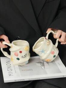 手工不对称3D贝壳陶瓷马克杯，釉下彩陶瓷水杯，创意礼品咖啡杯，节日礼物，纪念品，情人节礼物 - 彩色 - 查看 7