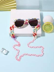 1 Set 1 PC Girl's 3-8Y Cute Funky Dinosaur And Rainbow Camouflage Square Frame Fashion Glasses And 1 PC Convenient Loop Clasp Eyeglass Chain For Amusement Park With Glasses Box - Multicolor - View 3