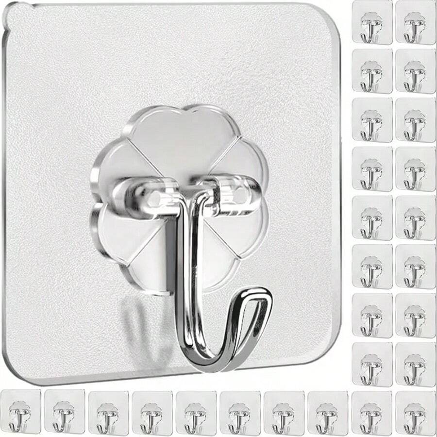 Seamless Transparent Sticky Hooks, Multi-Functional Hanging Wall Hooks, Self-Adhesive Non-Slip Design, Suitable For Kitchen, Bathroom, Living Room And Bedroom; Wall Storage Hooks, Coat Hooks, Bathroom Strong Adhesive Hooks (No Drilling Required) - Multicolor - View 1