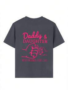 女童休闲印花圆领短袖T恤，夏季上衣 - 深灰色 - 查看 6