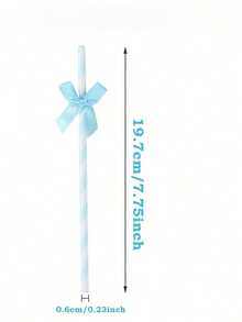 30/50 Stück hellblaue gestreifte Papierstrohhalme mit Satinschleifen, geeignet für Baby-Shower, Geburtstag, Hochzeit, Braut, Schmetterlings-Themen-Party, Teenager-Übernachtungsparty, Partydekorationen - Babyblau - Übersicht 16