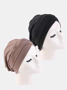 1pc/2pcs Women's Criss-Cross Elastic Beanie Hat, Underhat, Suitable For Daily Use - Multicolor - View 5