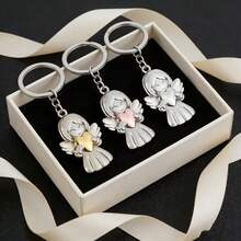 Cute Angel Keychain Love Girl Angel Security Guardian Smile Angel Keychain Guardian Angel Heart Hug Bag Personalized And Commemorative Accessories Ideal Gift For Drivers To Women Perfect ,Valentine's Day Gift Saint Wings Metal Bag Luggage Keychain - Golden Heart - View 4