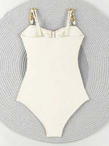 Official Women's Colorblock Hollow-Out One-Piece Swimsuit - trắng - Xem 4