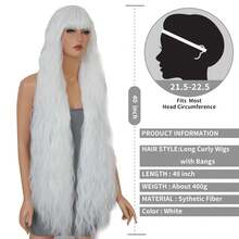 40 Inch Long Wavy Wig Extra-Long Wig With Bangs For Women Available In A Variety Of Colors Cosplay Wig Bounce Fluffy For Halloween Party Daily Use - White - View 3