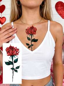 STARTTOOS 6PCS/1pc Multi-Specification Patterns Romantic Valentine's Day Temporary Tattoos, Rose/Rambling Rose Bouquet Pattern, Suitable For Wrists, Ankles, Chest, Abdomen, Back - DIY Daily Party Festival Gift, Waterproof Realistic Body Tattoo Stickers - Multicolor - View 17